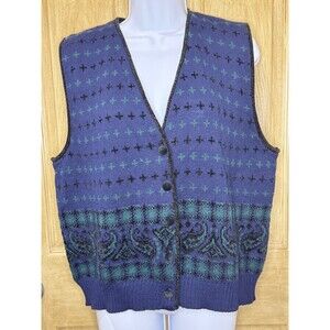 Vintage Pendleton Women’s Wool Blend Button Vest Large Paisley Blue
